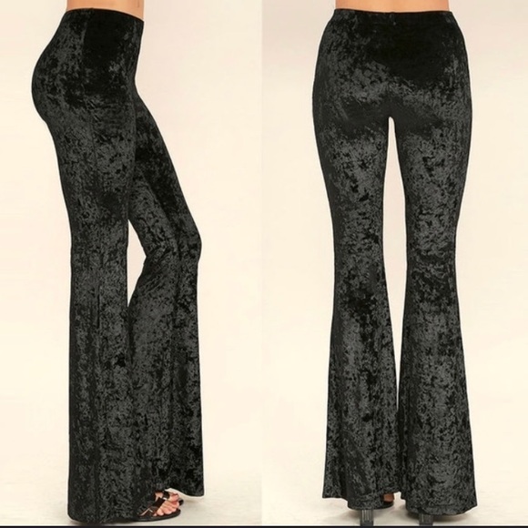 Black Stretchy Crushed Velvet Pants in XL - Picture 2 of 8